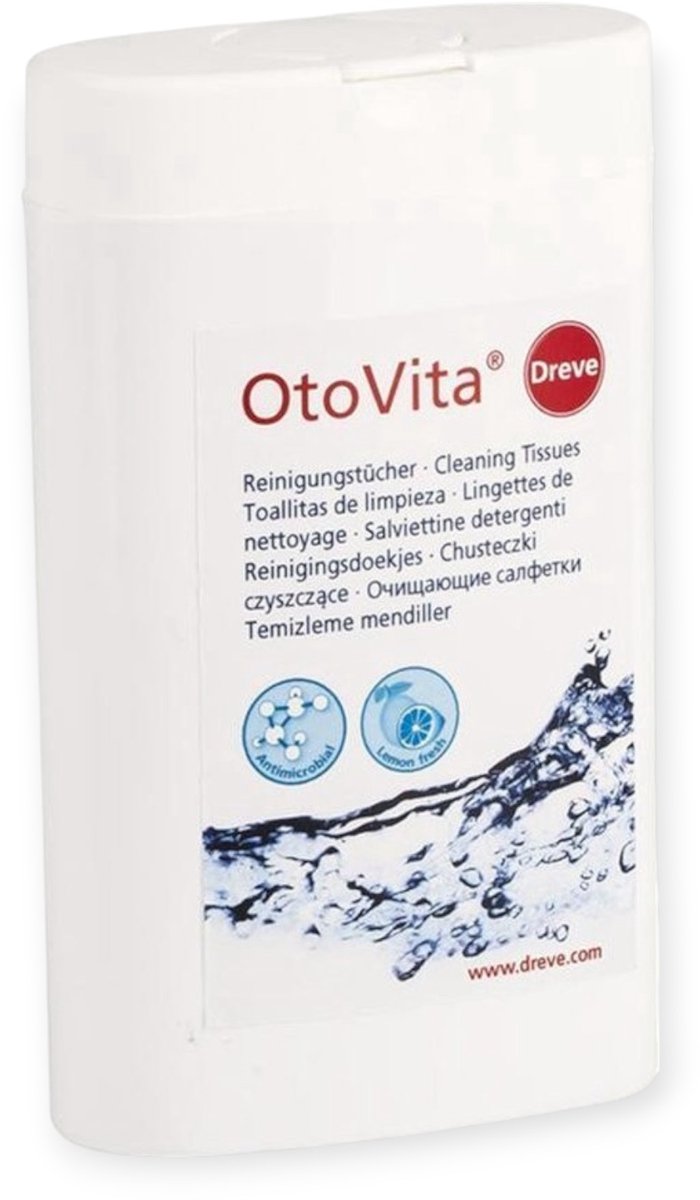 OtoVita Cleaning Tissues Dispenser – 30 alcoholvrije reinigingsdoekjes voor hoortoestellen en gehoorbeschermers