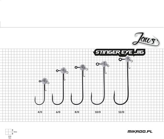Mikado Jigkop Jaws Stinger Eye - 10 g - Haakmaat 10/0 - 3 st - Roofvissen (stinger eye, jigkop, loodkop) van Merkloos — afbeelding 3