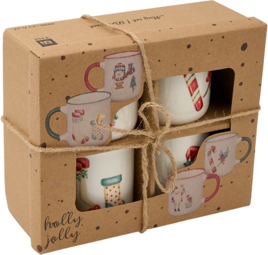 Set de tasses de Noël 300ML - Set de 4 dans un emballage cadeau - 4 imprimés de Noël