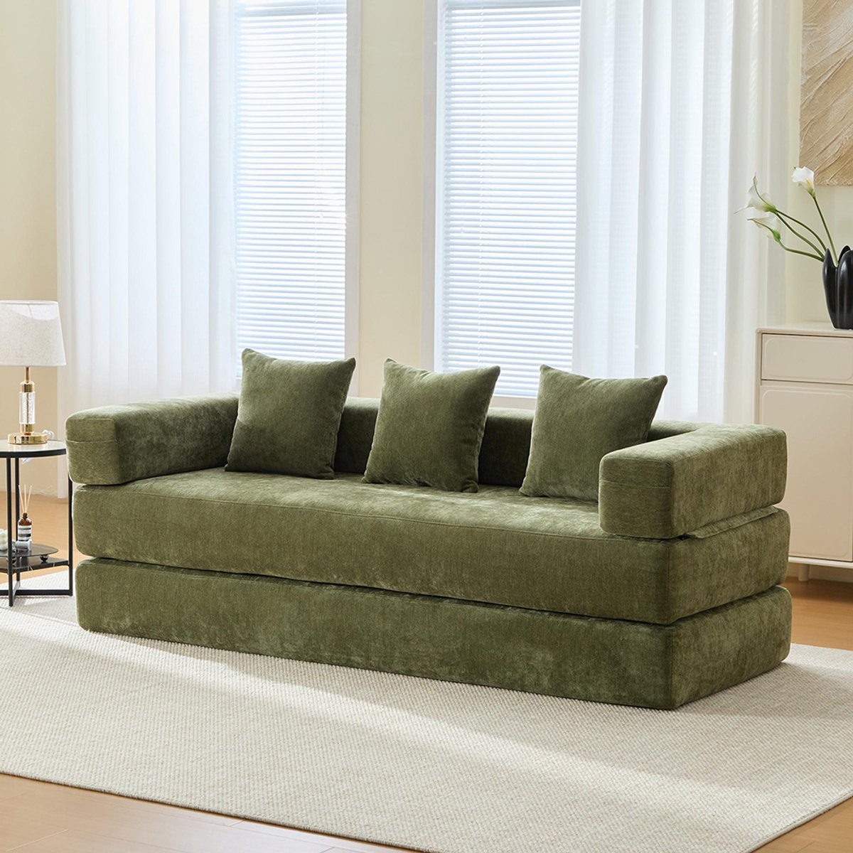 Pugsdrly Modulaire bank in chenille – ultrazacht, naar believen te combineren Met zijvakken voor opbergruimte en antislip onderkant. Perfect voor de woonkamer, de speelruimte of om te knutselen – creëer uw eigen wellnessruimte