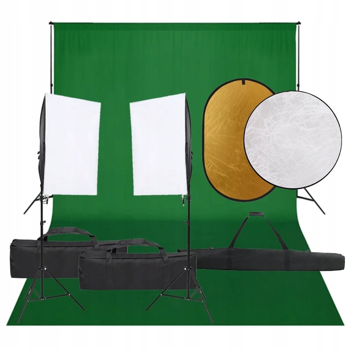 Fotostudio Set 5500K 40x60cm Zwart-Groen met Achtergrond & Reflectoren