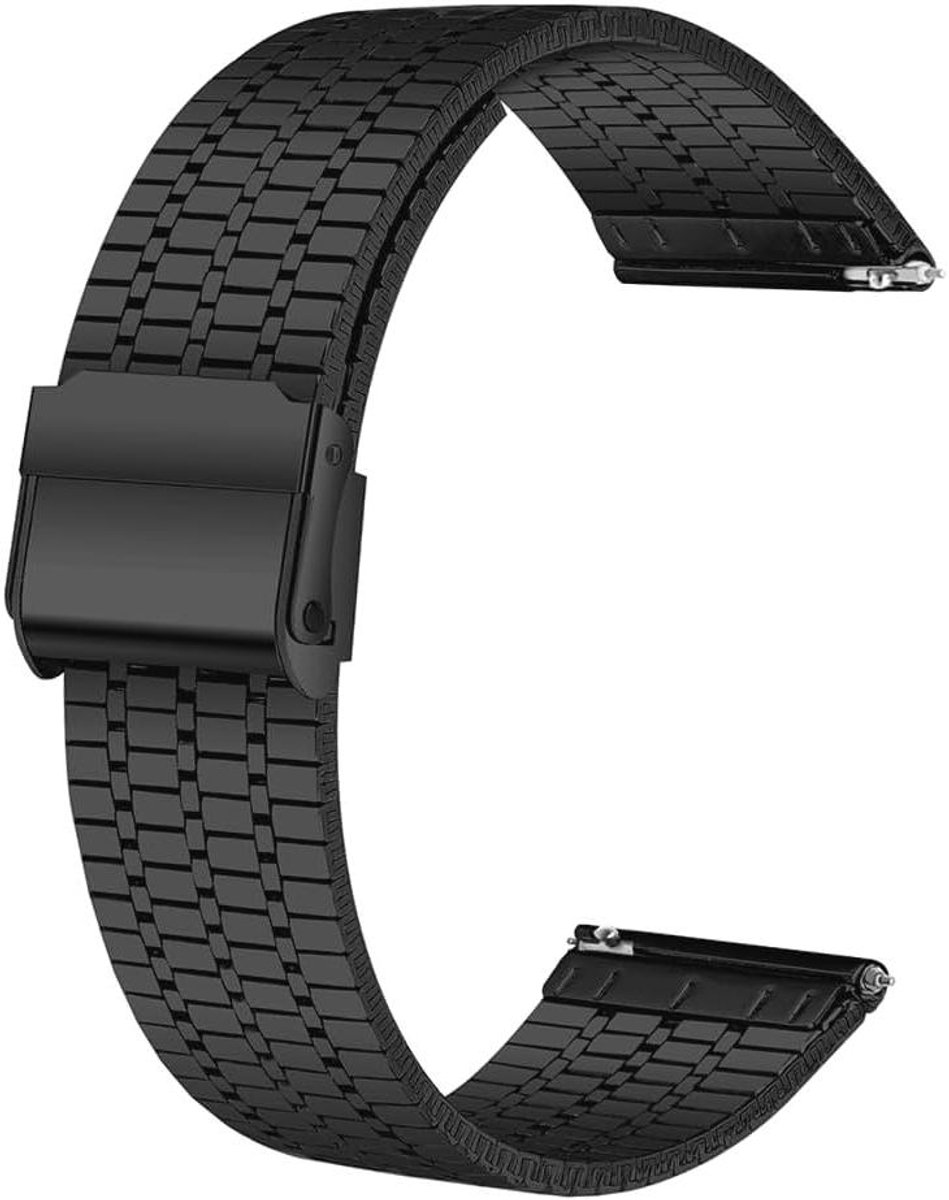 Horlogeband van roestvrij staal voor dames en heren, geschikt voor smartwatch en traditioneel horloge, zwart 20mm-22mm.