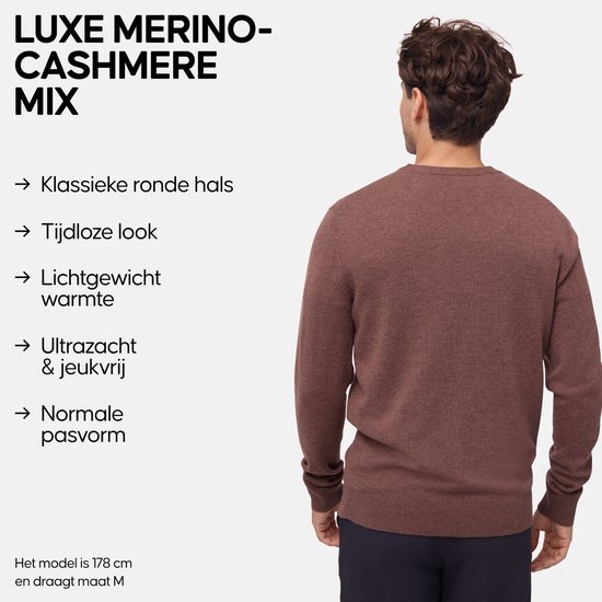 Pull DANISH ENDURANCE en laine mérinos et cachemire mélangés - Pull col rond en maille Premium - D'une douceur exceptionnelle - pour homme - Marron - Taille M