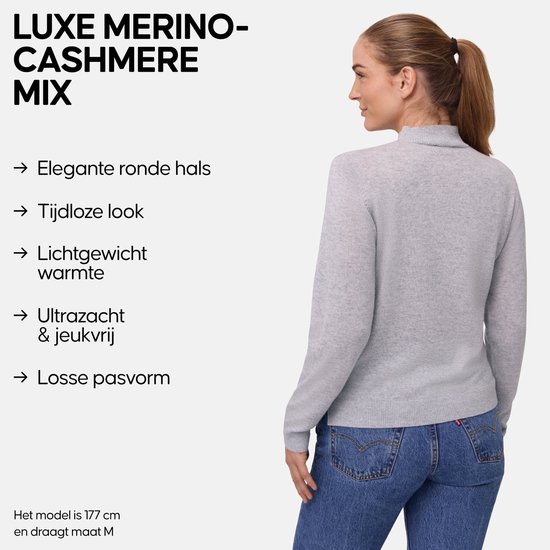 Pull DANISH ENDURANCE en laine mérinos et cachemire mélangés - Pull col roulé Premium pour femme - Douceur exceptionnelle - Gris clair chiné - Taille M