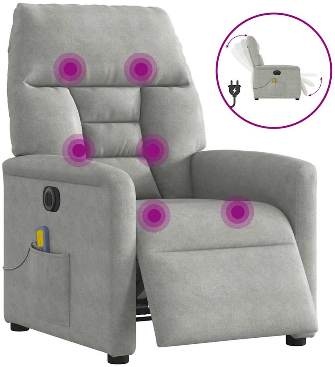 vidaXL Massagestoel - elektrisch - verstelbaar - microvezelstof - lichtgrijs