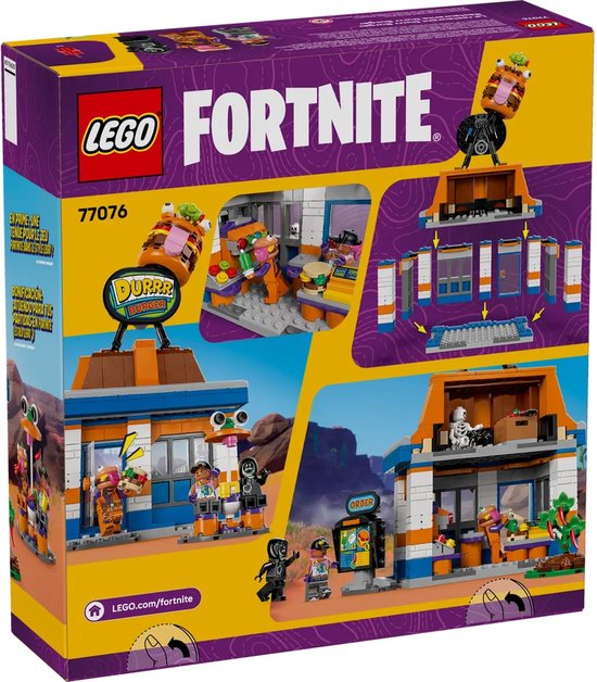 Arrière de la boîte du Restaurant Durrr Burger LEGO, montrant le set et les personnages.