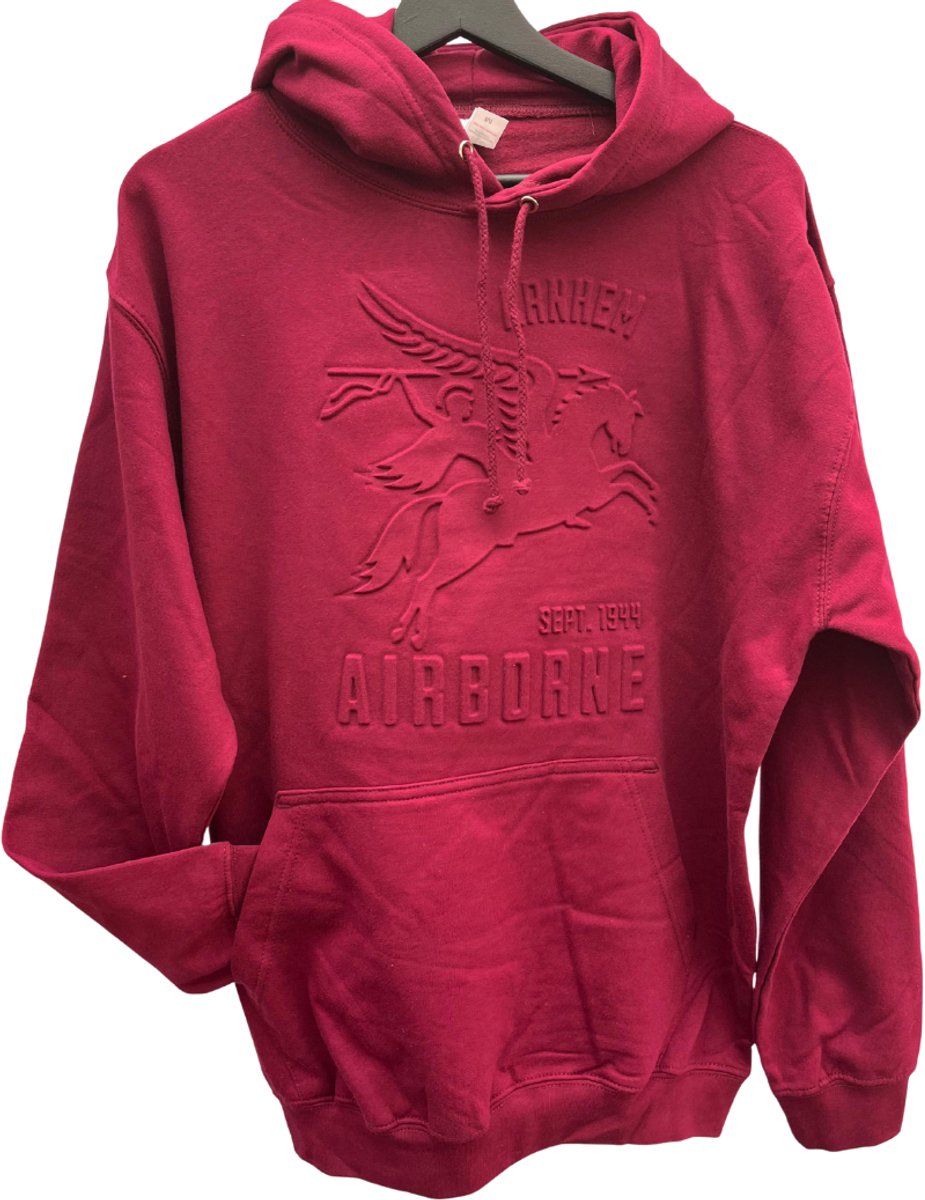 Airborne Trui - Hoodie Maroon Rood Met Embossed Pegasus - Volwassenen