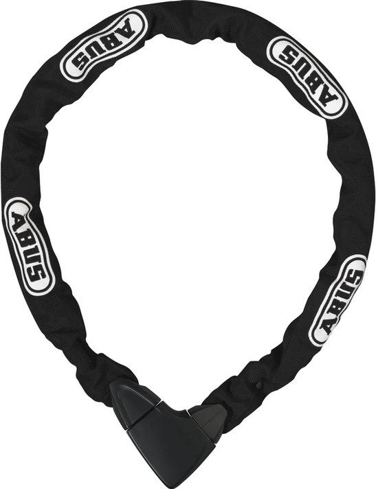 Zwart ABUS kettingslot in een cirkelvorm, bedekt met witte ABUS logo's.