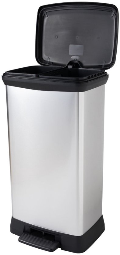 Curver Deco Bin Duo Prullenbak - Rechthoekig - 23L + 23L - Zilver Metallic - Afvalscheiding