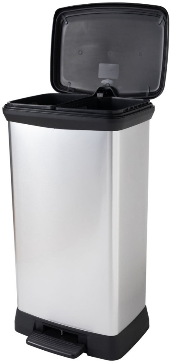 Curver Deco Bin Duo Prullenbak - Rechthoekig - 23L + 23L -  Zilver Metallic - Afvalscheiding
