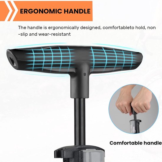 Fietspomp, luchtpomp 150/160 PSI hogedruk vloerpomp, handpomp voor alle ventielen - Presta, Schrader, Dunlop, auto, Frans ventiel, voor fiets, band, bal, luchtkussen — afbeelding 2