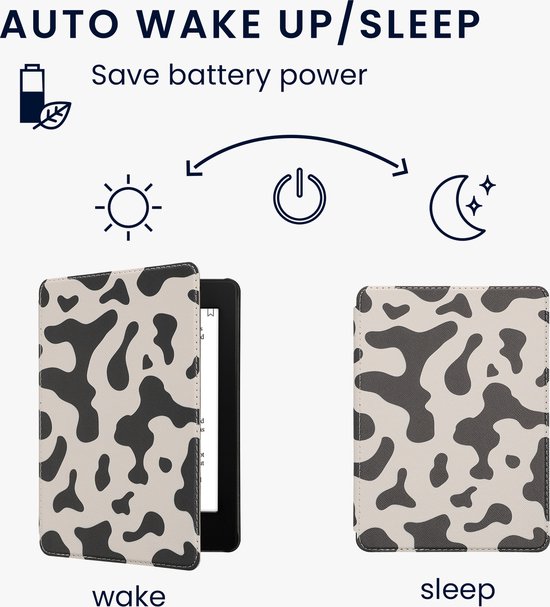 kwmobile e-reader hoesje geschikt voor Amazon Kindle Paperwhite 11. Generation 2021 hoes - E reader flip case met magnetische sluiting - Ereader cover - Koeien Patroon design in zwart / wit van kwmobile — afbeelding 2