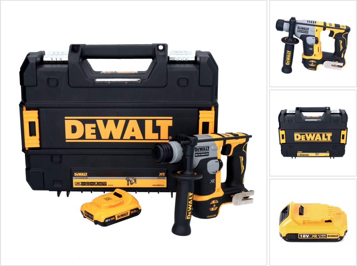 DeWalt DCH 172 accu-boorhamer 18 V 16 mm 1,4 joule SDS plus borstelloos + 1x accu 2,0 Ah + TSTAK - zonder oplader