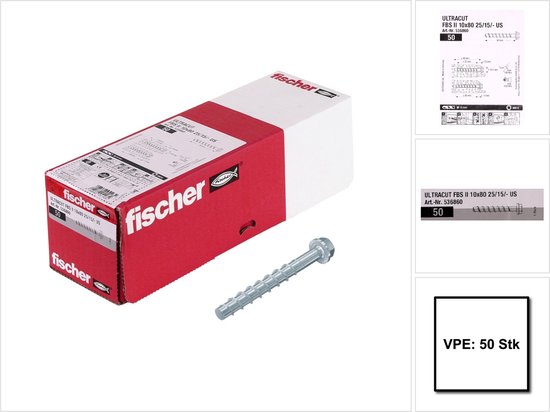 Vis béton FBS II FISCHER 10 x 80 25/15 US - Boite de 50 - 536860 - Gamm vert Vis béton FBS II FISCHER 10 x 80 25/15 US - Boite de 50 - 536860 - Gamm vert