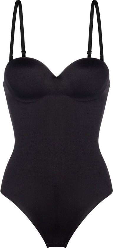 Zwarte naadloze body met sweetheart decolleté en spaghettibandjes.