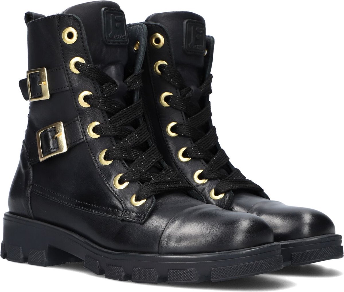 Jochie & Freaks Marieke Veterboots - Laarzen Met Veters - Meisjes - Zwart - Maat 28