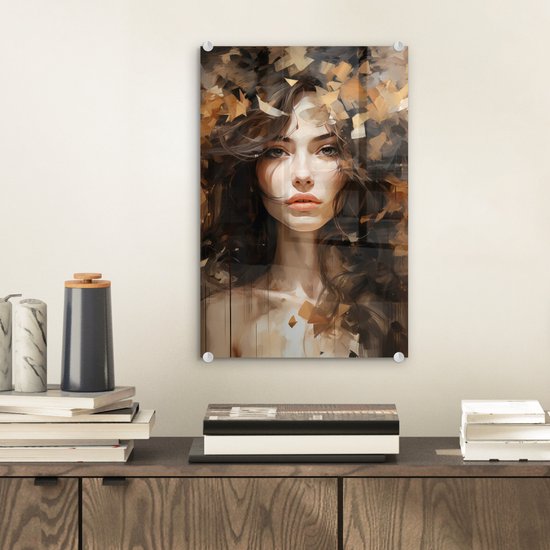 MuchoWow® Glasschilderij 20x30 cm - Schilderij acrylglas - Vrouw - Portret - Abstract - Kunst - Foto op glas - Muurdecoratie woonkamer - Wanddecoratie slaapkamer - Schilderijen