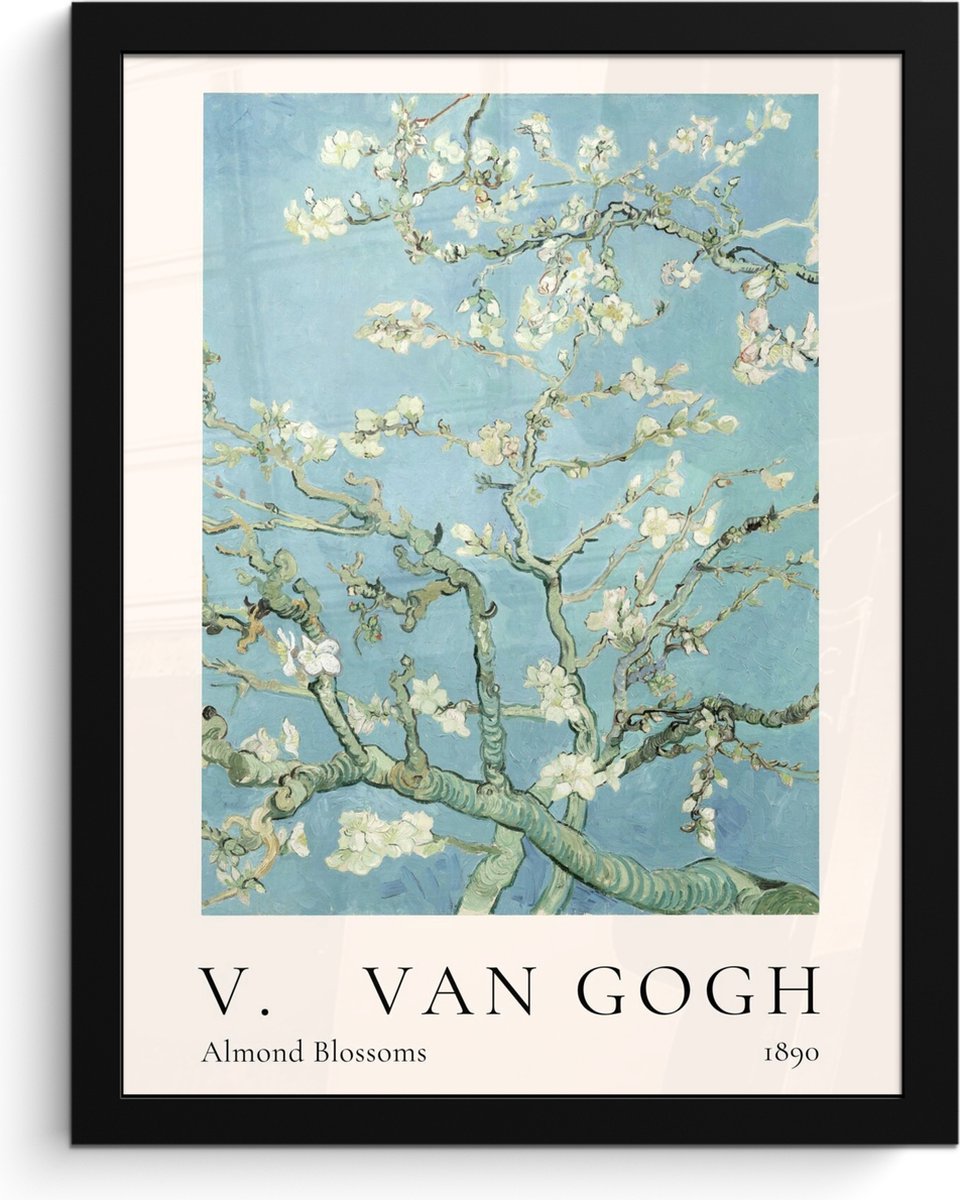 FrameYourWall Poster in lijst - Fotolijst 30x40 cm - Posters - Vincent van Gogh - Almond Blossoms - Kunst - Oude meesters - Amandelbloesem - Posterlijst zwart - Decoratie - Wanddecoratie woonkamer - Muurdecoratie slaapkamer