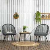 Rattan balkon meubels voor 2 personen tuinstoelgroep met kussens verstelbare voeten aluminium donkergrijs