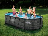 Ovaal donkergrijs buizenzwembad met visgraatmotief en filterpomp met patroon - L424 x D250 x H100 cm - SALAMANQUE L 424 cm x H 100 cm x D 250 cm