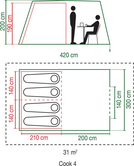 Coleman Cook 4 Tunneltent - Familietent - tent 4 persoons - Groen