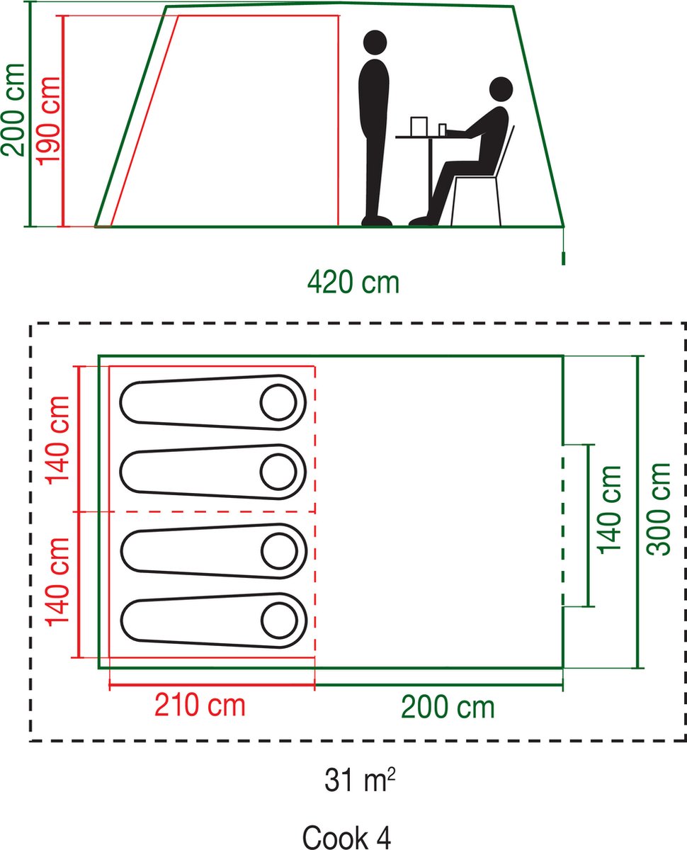 Coleman Cook 4 Tunneltent - Familietent - tent 4 persoons - Groen