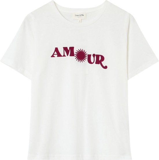 Wit T-shirt met opdruk ' Amour' Marisol - Grace & Mila