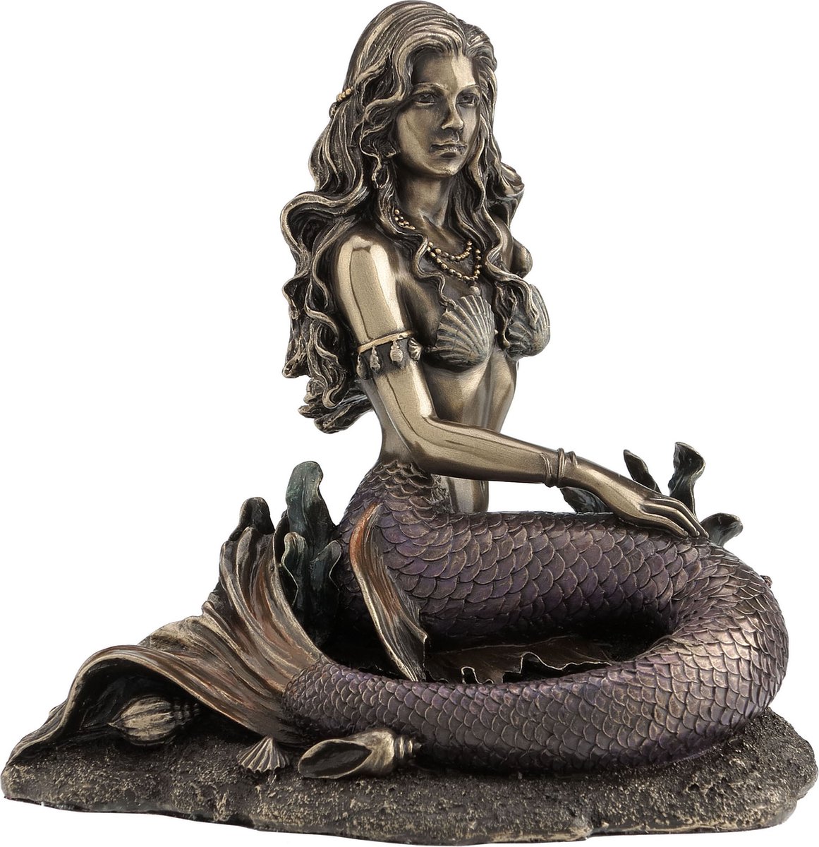 Veronese Design Beeld/figuur - "Enchanted Song" Zeemeermin Zittend - (hxbxd) ca. 17,5cm x 15cm x 12cm bronskleurig
