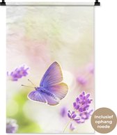 Wandkleed - Wanddoek - Lavendel - Vlinder - Bloemen - 60x90 cm - Wandtapijt