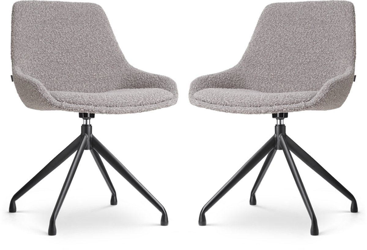 Nolon Nola-Isa Eetkamerstoelen Set van 2 Bouclé Taupe - Draaibaar - Stof - Zwart Onderstel - Design - Scandinavisch - Comfortabel Bouclé - Taupe - Zwart onderstel