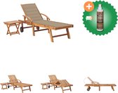 vidaXL Chaise longue avec table et kussen Chaise longue en bois de teck massif avec nettoyant et assainisseur pour bois