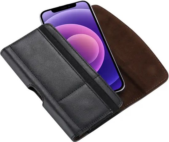 Casemania Belt Bag Étui pour Apple iPhone 7 Plus Zwart - Sac de Transport avec Rabat - Sac Banane Double Fixation avec Porte-Cartes