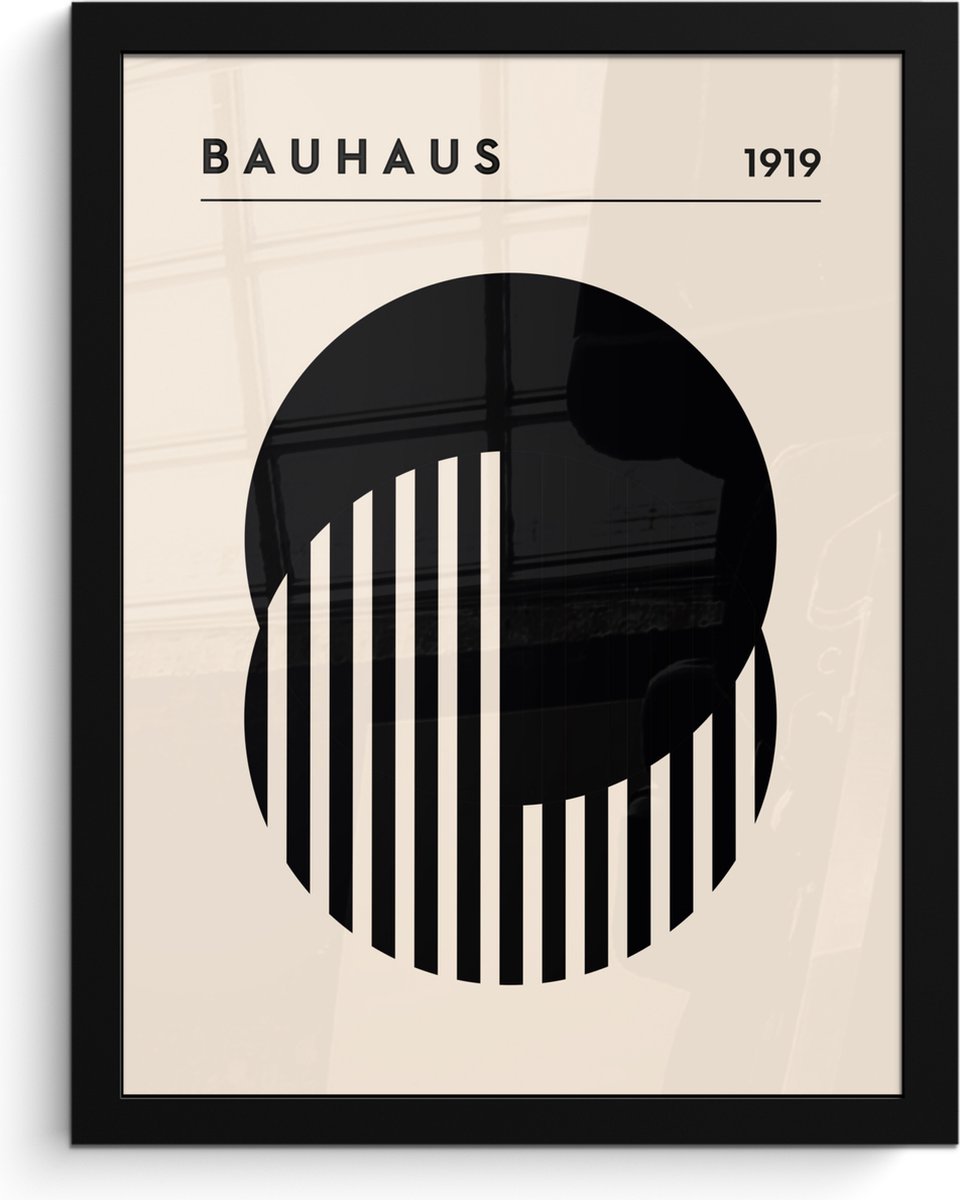 FrameYourWall Poster in lijst - Fotolijst 30x40 cm - Posters - Bauhaus - Retro - Zwart - Wit - Abstract - Posterlijst zwart - Decoratie - Wanddecoratie woonkamer - Muurdecoratie slaapkamer
