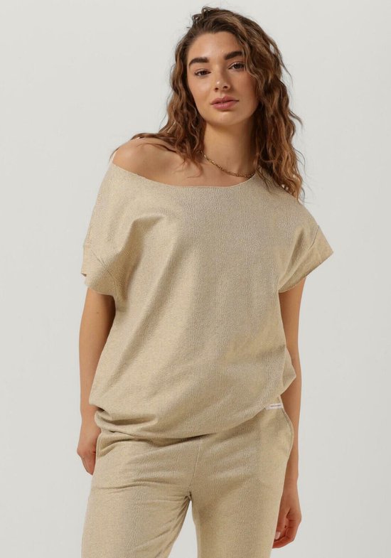 10DAYS Short Sleeve Sweater Foil Tops & T-shirts Dames - Shirt - Beige - Maat XS