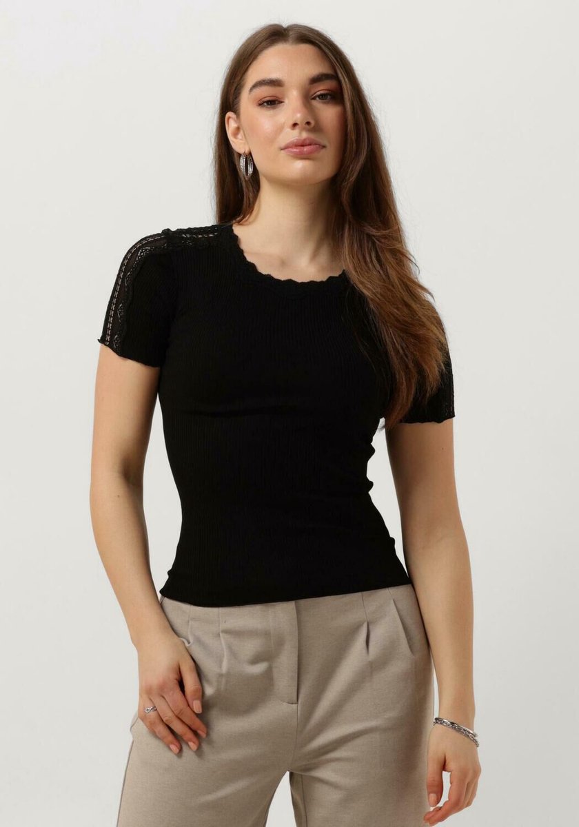 Rosemunde Benita Silk T-shirt W/ Lace Tops & T-shirts Dames - Shirt - Zwart - Maat M