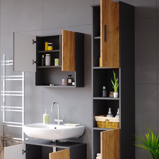 Vicco Meuble de salle de bain Irma, 30 x 192 cm, Anthracite/Chêne doré puissant