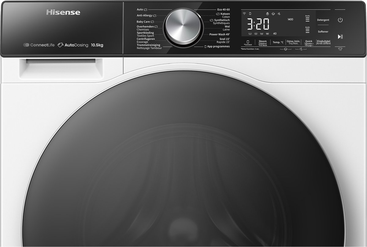 Hisense 5S Serie WF5S1045BW - Wasmachine met Energielabel A - 10,5kg - Auto dosing - 72dB (A) - Steam Wash -1400 toeren - Power Wash 49' - Connectlife — afbeelding 7