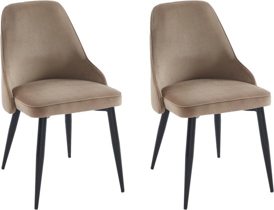 Set van 2 stoelen van velours en zwart metaal - Beige - EZRA L 53 cm x H 86 cm x D 59 cm