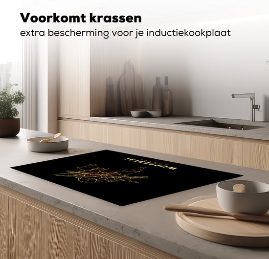 KitchenYeah® Inductie beschermer 80.2x52.2 cm - Stadskaart - Kaart - Goud - Wuppertal - Plattegrond - Kookplaataccessoires - Afdekplaat voor kookplaat - Inductiebeschermer - Inductiemat - Inductieplaat mat