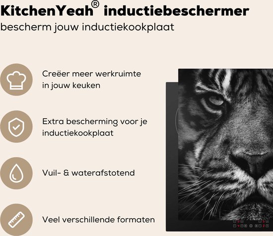 KitchenYeah® Inductie beschermer 78x78 cm - Dieren - Tijger - Wild - Zwart - Wit - Kookplaataccessoires - Afdekplaat voor kookplaat - Inductiebeschermer - Inductiemat - Inductieplaat mat