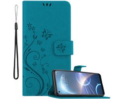 Cadorabo Hoesje geschikt voor HTC Desire 22 PRO in Blauw - Beschermhoes in bloemmotief met magnetische sluiting, standfunctie en kaartsleuven Book Case Cover Etui