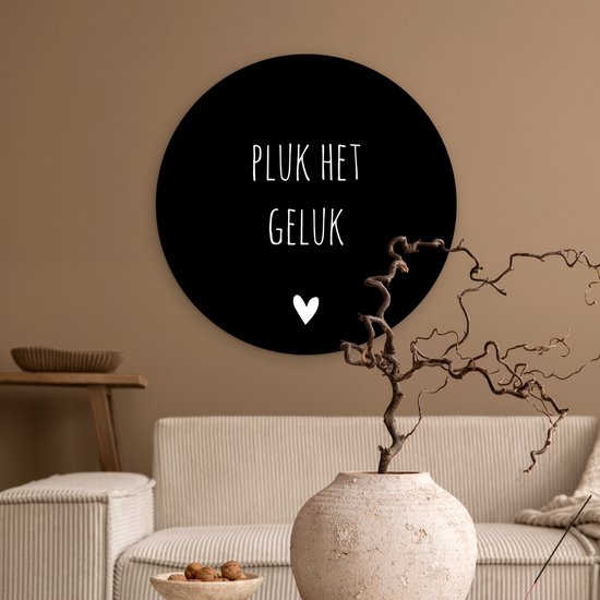 Wall Circle - Wall Circle Inside - Citation - Geluk - Zwart - Wit - Coeur - ⌀ 60 cm - Décoration murale - Peintures Ronds - Cadeau Saint Valentin