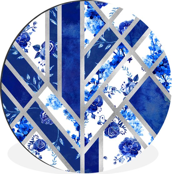 WallCircle - Wall Circle - Wall Circle - Bleu de Delft - Motif - Abstrait - Aluminium - Dibond - 90x90 cm - Intérieur et Extérieur