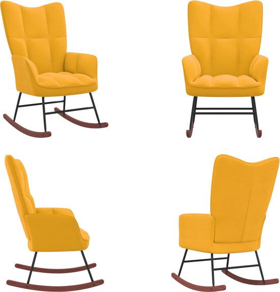vidaXL Chaise à bascule en velours Jaune moutarde - Chaise à bascule - Chaises à bascule - Chaise balançoire - Chaises balançoires