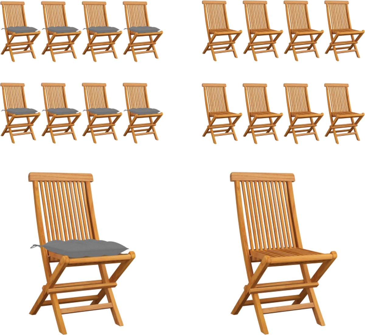 VidaXL Tuinstoelen 8 st met grijze kussens massief teakhout Tuinstoel Tuinstoelen Tuin Stoel Tuin Stoelen