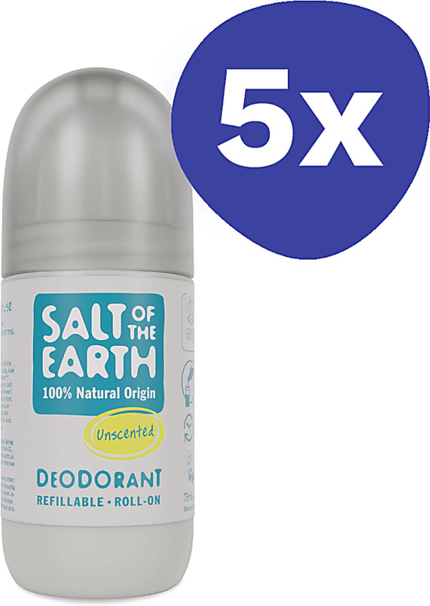 Goedkoopste Salt of the Earth Hervulbare Roll-on Deodorant - Parfumvrij (5x 75ml