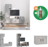 vidaXL 5-delige Tv-meubelset bewerkt hout betongrijs - Kast - Inclusief Houtreiniger en verfrisser