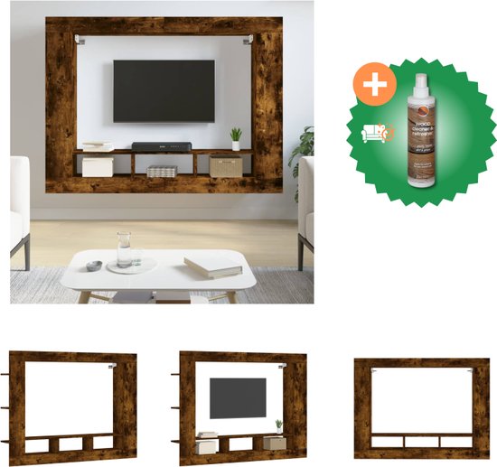 vidaXL Tv-meubel 152x22x113 cm bewerkt hout gerookt eikenkleurig - Kast - Inclusief Houtreiniger en verfrisser