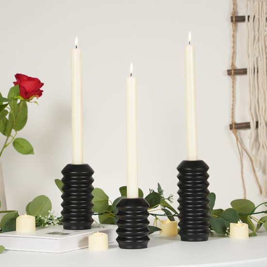 Kandelaar decoratieve woonkamer kaarshouder Stick Candle Black Pack van 3 Stick Candle Holders Houten decoratieve kandelaar Stick Candles voor Boho Vintage Home Vensterbank Decoratie (kaarsen niet inbegrepen)