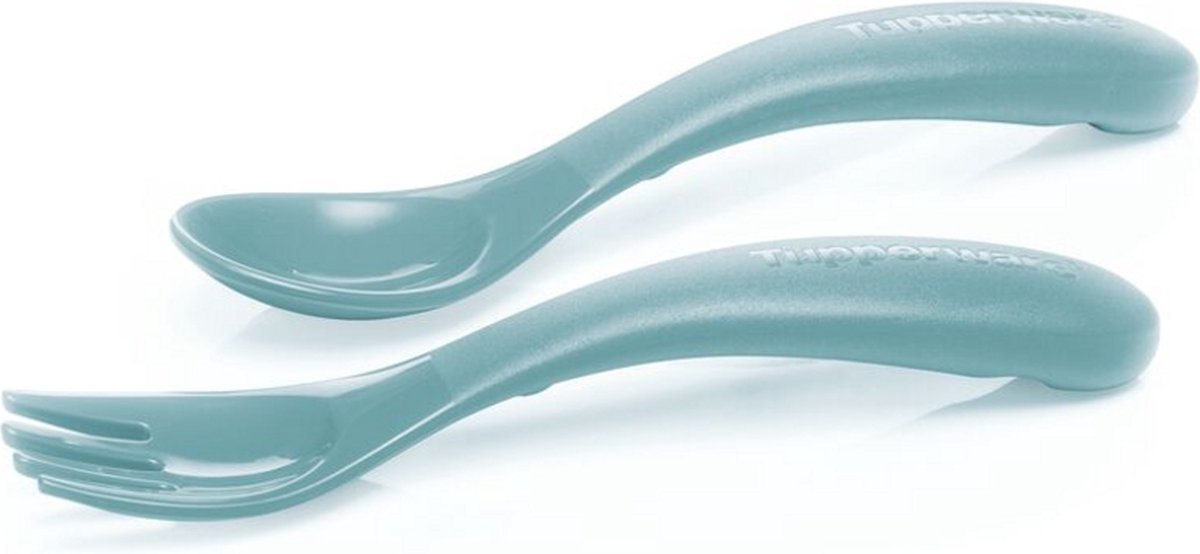 Goedkoopste Tupperware babybestek (vork en lepel) — lichtblauw